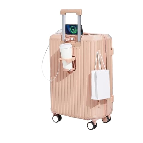 MalUanqq 20/24/26 Zoll Reisekoffer mit Rollen, Rollgepäck, Trolley, Bordkoffer, multifunktionales Handgepäck mit Getränkehalter(Pink,24Inches 600mm) von MalUanqq