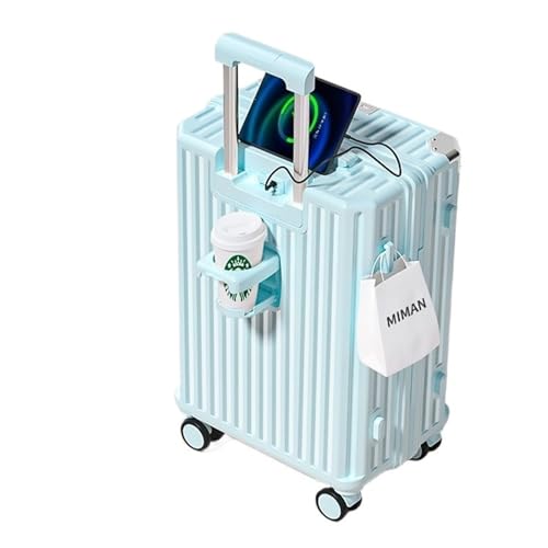 MalUanqq 20-Zoll-Boarding-Koffer mit großem Fassungsvermögen, Reisegepäck mit Becher und Telefonhalter, Passwort-TSA-Schloss, PC-Koffer-Set 24/28 Zoll(Blue,22 inch) von MalUanqq