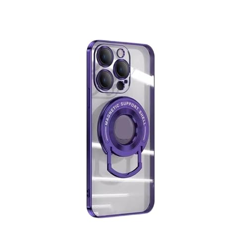 MalUanqq Galvanisierter Ständer phone14ProMa transparente Anti-Fall-Schutzhülle mit phone15 Zugstangen-Magnettelefonhülle(Dark Purple,Phone13) von MalUanqq