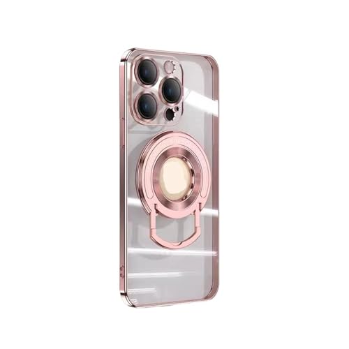 MalUanqq Galvanisierter Ständer phone14ProMa transparente Anti-Fall-Schutzhülle mit phone15 Zugstangen-Magnettelefonhülle(Pink,Phone12proMax) von MalUanqq