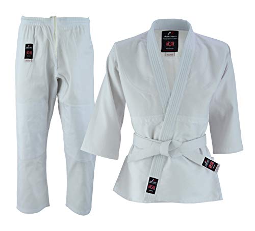 Malino Judo Gi Anzug für Kinder & Erwachsene, weißer, kostenloser Gürtel, Herren-Judo-Uniform aus Leichter Baumwolle und Poly-Baumwolle (Poly-Baumwolle, 5/180) von Malino