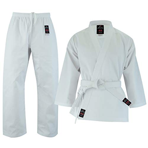 Malino Student Karate Gi, Anzug, Kinder und Erwachsene Männer einheitliche Poly Baumwolle 7oz freien Gürtel (5/180, Weiß) von Malino