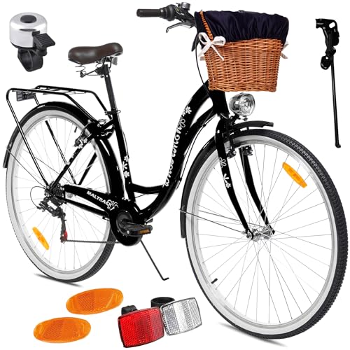 Maltrack Stadtfahrrad Dreamer mit Korb, 6-Gang, 28 Zoll, Vorder- und Rückleuchten, Gepäckträger, Klingel, Fahrrad Citybike Damenfahrrad, Schwarz Maltrack Stadtfahrrad Dreamer mit Korb, 6-Gang, 28 Zoll, Vorder- und Rückleuchten, Gepäckträger, Klingel, Fahrrad Citybike Damenfahrrad, Schwarz von Maltrack