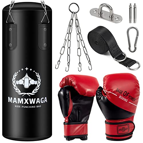 Mamxwaga Hängend Boxsack Set für Kinder und Jugendliche 2FT PU Boxsack Ungefüllt mit 6OZ Boxhandschuhen und Edelstahl Aufhänger Punchingsack für 3-12 Jahre Mamxwaga Hängend Boxsack Set für Kinder und Jugendliche 2FT PU Boxsack Ungefüllt mit 6OZ Boxhandschuhen und Edelstahl Aufhänger Punchingsack für 3-12 Jahre von Mamxwaga