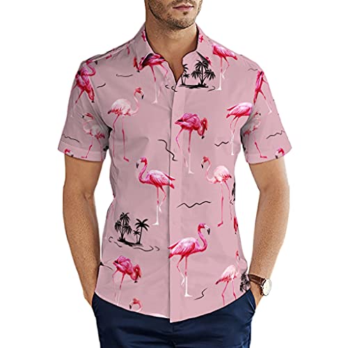 Man29goA Herren Hemd Rosa Flamingo Hawaii Hawaii Hemd Druck Kurzarm Sommerhemd für Strand Kreuzfahrten Grillen White S von Man29goA