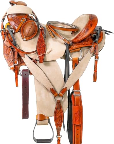 Manaal Enterprises Erwachsenen-Pferd-Sattel aus hochwertigem Leder, Wadebaum, Western-Leder, 40,6 cm Sitz von Manaal Enterprises