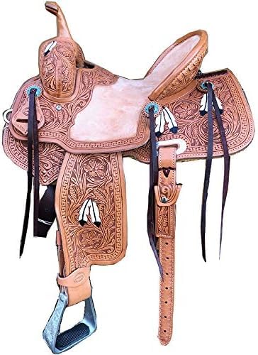 Manaal Enterprises Western Barrel Racing Trail Equestrian Classic Quality Handmade Premium Leather Horse Sattel 38,1 cm Sitz von Manaal Enterprises