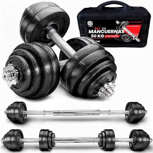 ManiBoom Koffer verstellbare Hanteln und Hanteln aus rutschfestem Eisen, 10 kg, 15 kg, 20 kg, 30 kg, 40 kg, 50 kg, mit verstellbarer Stange und Sicherheitsverschluss, Fitness-Set für zu Hause (30 kg) von ManiBoom