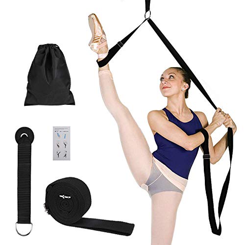 MaoXinTek Yoga-Gurt Beinstrecker Stretch-Band, Stretching Fitnessbänder Equipment für Tanzen, Ballett & Gymnastik Beinspreizer Training, Langer Baumwolle Schlingentrainer mit Türanker, Schwarz von MaoXinTek