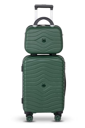 Mapi Reisekoffer ABS mit 4 Rollen 360° Zwillingsrollen Trolley mit Zahlenschloss, Kofferset, Kosmetiktasche (Grün, Trolley Handgepäck (57 cm) + Kosmetiktasche) von Mapi