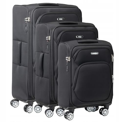 Reisekoffer mit 4 Rollen 360 Zwillingsrollen Trolley mit TSA Schloss M-L-XL (Schwarz, Set 3tlg.) von Mapi