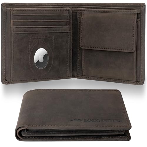 Marc Peter® California AirTag Wallet mit Münzfach und RFID-Schutz | AirTag Geldbeutel | Apple Airtag Portemonnaie | Vintage Charcoal Geldbörse von Marc Peter