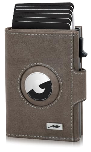 Marc Peter® Chicago Leder Push Air Slim Wallet - Airtag Geldbörse mit Münzfach - RFID Schutz kleines Mini Portmonee Leder Grau XL MÜNZFACH MIT AIRTAG Fach von Marc Peter