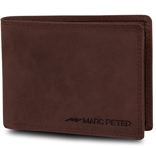 Marc Peter Bremen Herren Leder Geldbörse mit RFID-Schutz | Echtleder Geldbeutel | Vintage Braun Portemonnaie | groß Herrenbörse | Brieftasche von Marc Peter