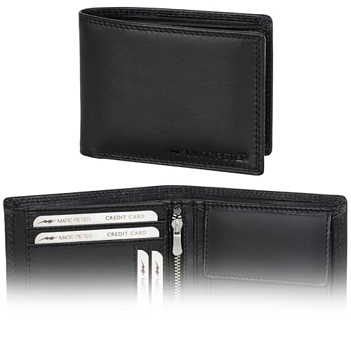 Marc Peter® Echt-Leder Geldbörse Hanover | Geldbeutel für Herren mit RFID-Schutz | Groß 10 Fächer Portmonee | Schwarz Nappa Portemonnaie Marc Peter® Echt-Leder Geldbörse Hanover | Geldbeutel für Herren mit RFID-Schutz | Groß 10 Fächer Portmonee | Schwarz Nappa Portemonnaie von Marc Peter