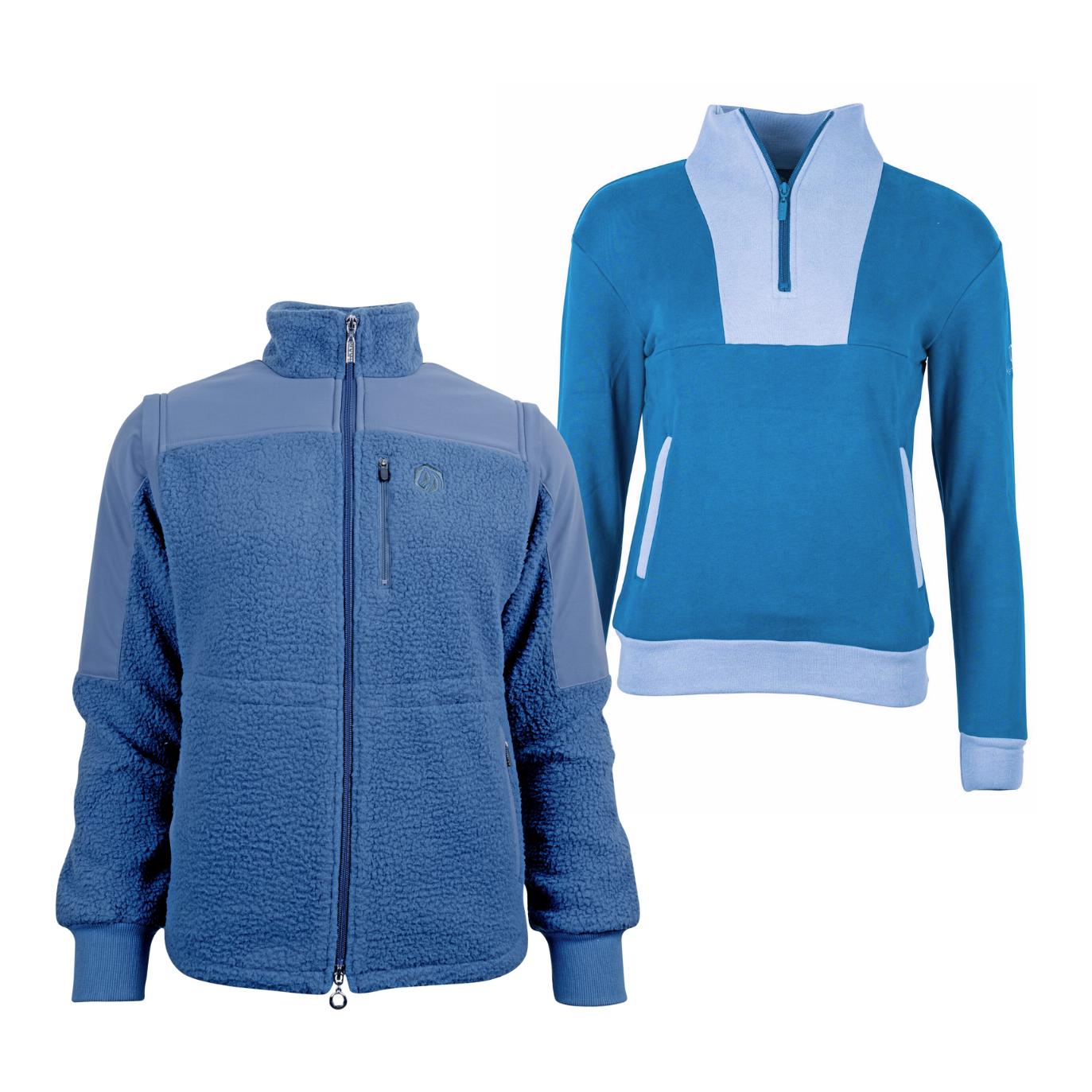 Marengo Outfit-Set Cosy Rides - Teddyfleece-Jacke & Zip Sweatshirt Farbe: Calm Blue / Ocean Blue, Grösse Pullover: M, Grösse Jacke: L von Marengo