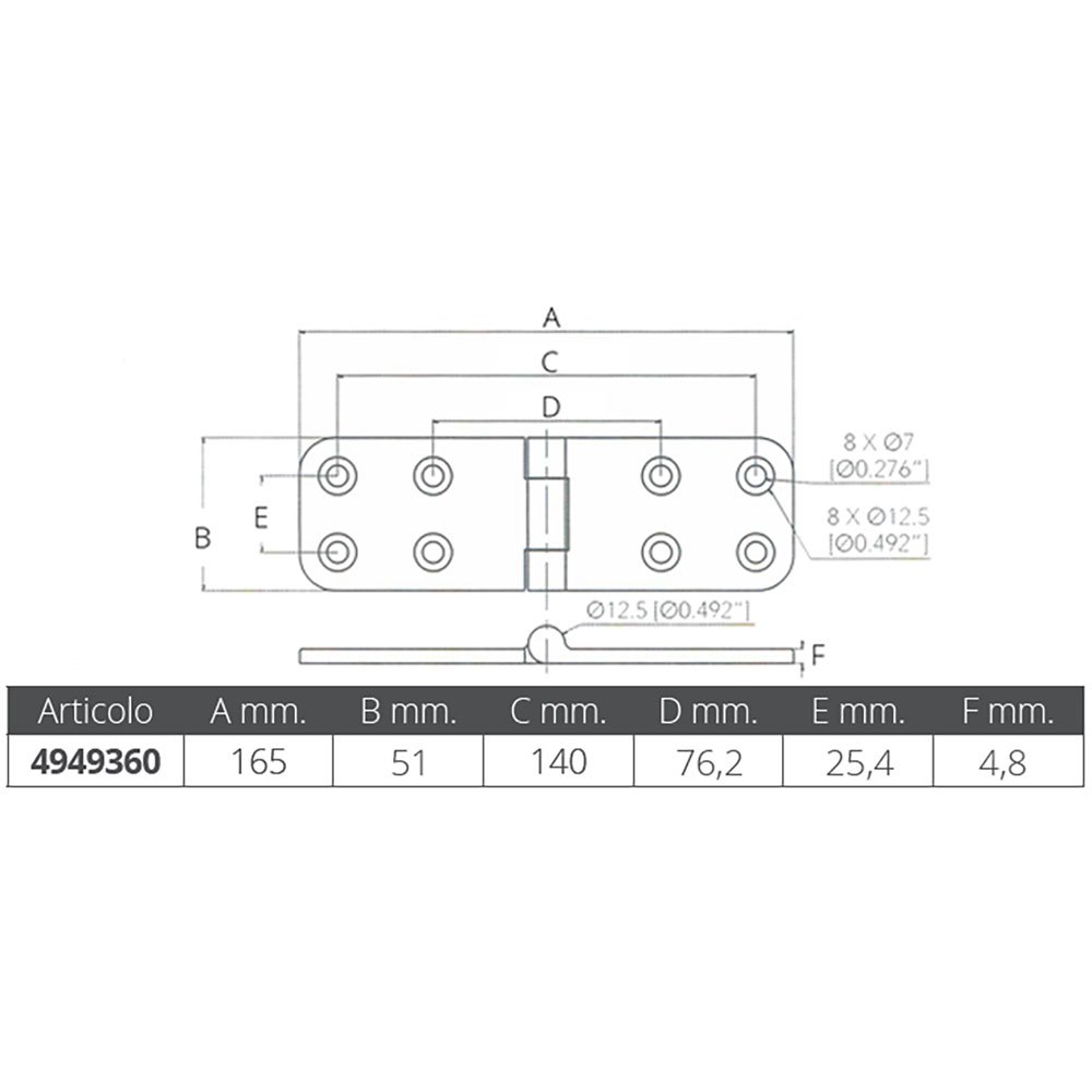 Marine Town 165x50x4.5 Mm Stainless Steel Hinge Silber von Marine Town