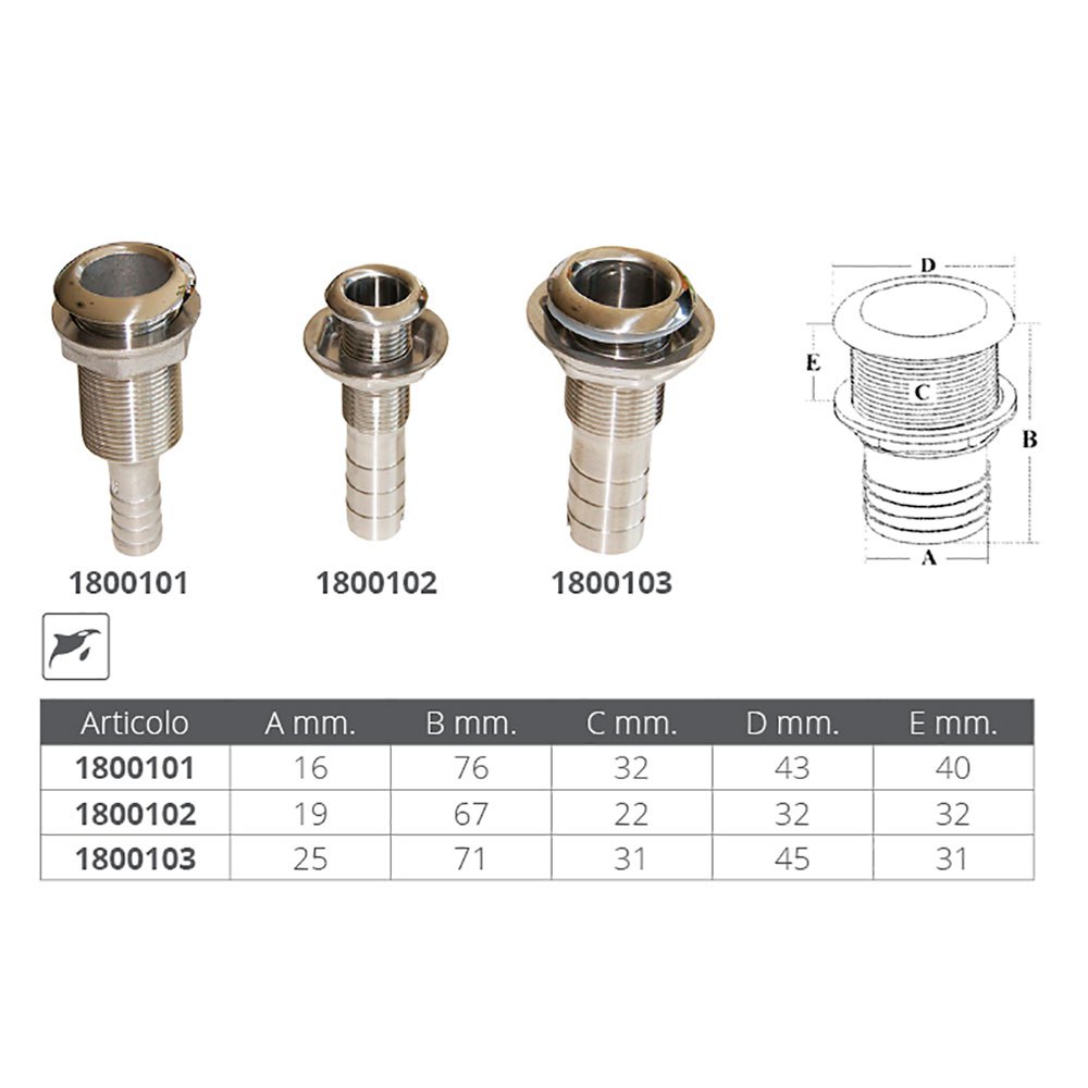 Marine Town Stainless Steel Thru-hull With Hose Connection Golden 19 mm Marine Town Stainless Steel Thru-hull With Hose Connection Golden 19 mm von Marine Town