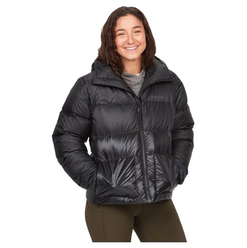 Marmot Women's Guides Down Hoody, Lightweight down jacket, warm winter puffy, water-repellent quilted coat, windproof functional jacket, packable outdoor jacket with hood, Black, L von Marmot