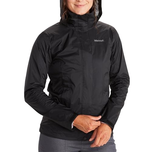 Marmot Damen PreCip Eco Jacket, Wasserdichte Regenjacke, winddichter Regenmantel, atmungsaktiver, faltbarer Hardshell Windbreaker, optimal zum Fahrradfahren und Wandern, Black, XL von Marmot