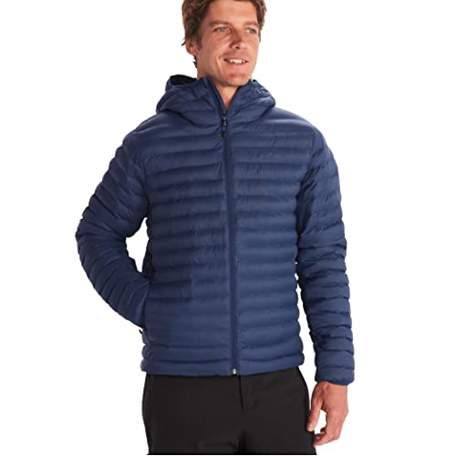 Marmot 34790 Ultra-leichte isolierte Winterjacke, warme Outdoorjacke mit Kapuze, wasserabweisende Steppjacke, winddichte Funktionsjacke mit kleinem Packmaß, Arctic Navy, XL von Marmot