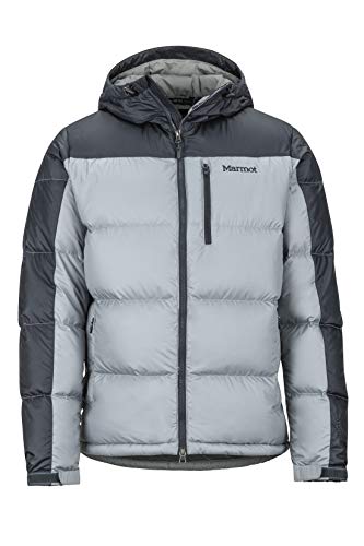 Marmot Herren Guides Down Hoody Ultra-leichte Daunenjacke, 700 Fill-Power, Warme Outdoorjacke Mit Kapuze, Wasserabweisend, Winddicht, Grau (Grey Storm/Dark Steel), M von Marmot