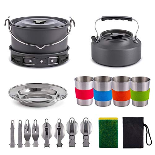 Marran Faltbares Picknick-Kochset, Camping-Kochgeschirr, Mess-Set, Tassen, Geschirr, Gabeln, , Kit für Outdoor-Wandern von Marran