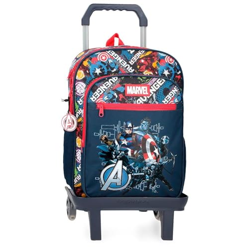 Joumma Marvel Avengers Legendary Schulrucksack mit Trolley, blau, 30 x 40 x 13 cm, Polyester, 15,6 l, blau, Schulrucksack mit Trolley von Marvel