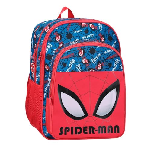 Marvel Disney, Spiderman Authentic, Vorschulrucksack, Schulrucksack, aus Polyester, breite und verstellbare Träger, Doppelfach, von Joumma Bags, rot, Doppelrucksack von Marvel