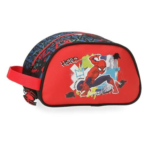 Joumma Marvel Spiderman Urban Kulturbeutel, anpassbar, mit Umhängetasche, Rot, 24 x 14 x 10 cm, Polyester, L, rot, Kulturbeutel mit Schulterriemen von Marvel