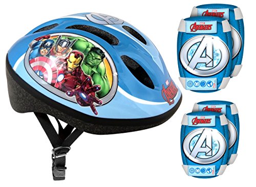 Stamp Jungen Stamp Helmet + Elbow and Knee Pads HELM ELLBOGEN KNIE SCHUTZ AVENGERS, Blau, 52/56 cm EU von Stamp