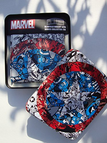 Marvel Comics Captain America Slimfold Wallet Vintage Stamped Comic Art W/ Collector Tin Case Box [Red White Blue Art] von Marvel