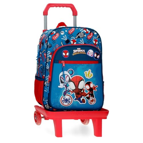 Marvel Go Webs Go Schulrucksack mit blauem Trolley, 30 x 38 x 12 cm, Polyester, 13,68 l von Marvel