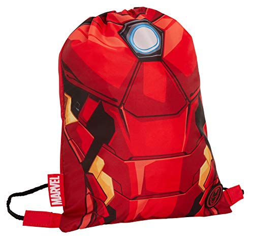 Marvel Jungen Iron Man Turnbeutel mit Kordelzug Avengers Sport Schwimmen PE Kit Rucksack, rot, Einheitsgröße, Beutel mit Kordelzug von Marvel