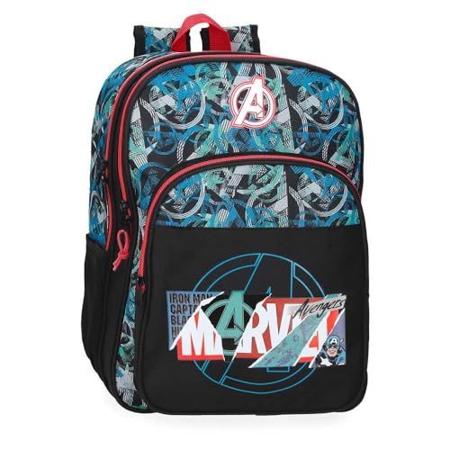 Marvel Joumma Shield Schulrucksack, anpassbar an Trolley, Schwarz, 30 x 40 x 13 cm, Polyester, 15,6 l, Schwarz, Schulrucksack, anpassbar an Trolley von Marvel