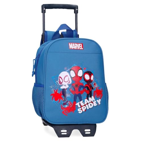 Marvel Joumma Team Spidey Vorschulrucksack mit Wagen in Blau, 23 x 28 x 10 cm, Polyester, 6,44 l, blau, Talla única, Kindergarten-Rucksack von Marvel