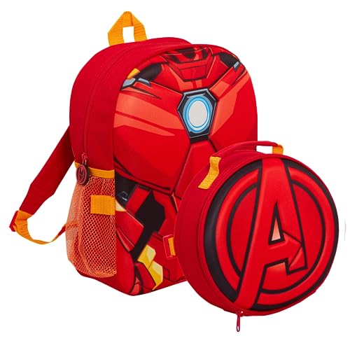 Marvel Kinder Iron Man Rucksack Avengers Abnehmbare Lunchtasche Wasserflaschenhalter passendes 2-teiliges Set, rot, Einheitsgröße Marvel Kinder Iron Man Rucksack Avengers Abnehmbare Lunchtasche Wasserflaschenhalter passendes 2-teiliges Set, rot, Einheitsgröße von Marvel