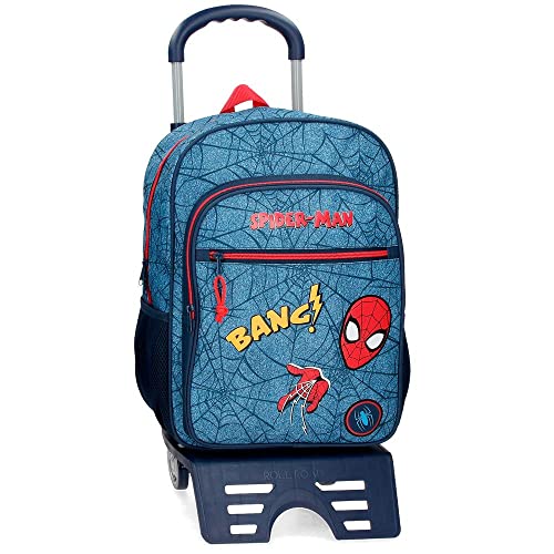 Marvel Spiderman Denim Schulrucksack mit Trolley, Blau, 30 x 40 x 13 cm, Polyester, 15,6 l von Marvel