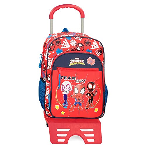 Marvel Spidey and Friends Schulrucksack mit rotem Trolley, 30 x 40 x 13 cm, Polyester, 15,6 l von Marvel