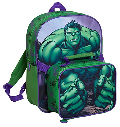 Marvel The Hulk Rucksack mit Lunchtasche für Kinder, Schultasche, 2-teilig, passendes, isoliertes Lunch-Set, grün, Einheitsgröße, Rucksack Marvel The Hulk Rucksack mit Lunchtasche für Kinder, Schultasche, 2-teilig, passendes, isoliertes Lunch-Set, grün, Einheitsgröße, Rucksack von Marvel