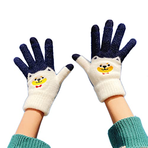 Mashaouyo Touchscreen-Thermo-Winterhandschuhe für Damen, Fleece, gestrickt, dick, warme Handschuhe, Fäustlinge (Marineblau, Einheitsgröße) von Mashaouyo