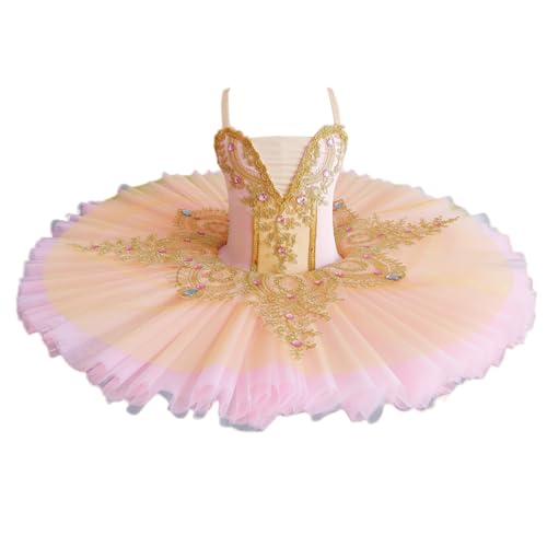 Masif Neue Ballett Tüll Kleid Professionelle Schwanensee Ballerina Pfannkuchen Tutu Erwachsene Kind Ballett Kleid Kinder Tanz Kostüm Frauen,Orange,110 von Masif