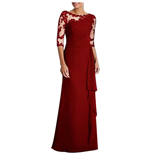 Abendkleid Damen Elegantes Floraler Spitze Patchwork Cocktailkleid Rundhals Mittleren Ärmeln Ballkleid Bodenlanges langes Maxikleid Partykleid mit Rüschensaum Einfarbig Brautkleid Hochzeitskleid Abendkleid Damen Elegantes Floraler Spitze Patchwork Cocktailkleid Rundhals Mittleren Ärmeln Ballkleid Bodenlanges langes Maxikleid Partykleid mit Rüschensaum Einfarbig Brautkleid Hochzeitskleid von Masrin