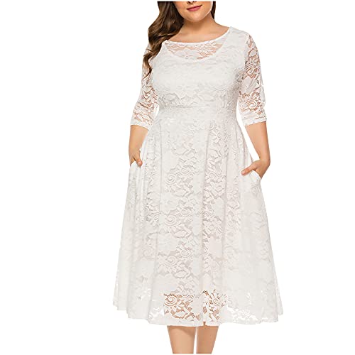 Abendkleid Damen Elegantes modisches Kleid mit ausgehöhlten Spitze Nähten Einfarbiges Partykleid Halbarm Ballkleid mit Rundhalsausschnitt Cocktailkleid in Übergröße Knöchellanges Maxikleid Abendkleid Damen Elegantes modisches Kleid mit ausgehöhlten Spitze Nähten Einfarbiges Partykleid Halbarm Ballkleid mit Rundhalsausschnitt Cocktailkleid in Übergröße Knöchellanges Maxikleid von Masrin