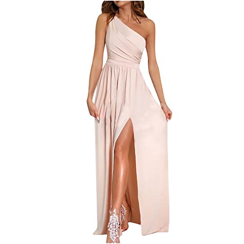 Abendkleid Damen Sexy One Shoulder Partykleid Temperament Einfarbiges Bodenlanges Maxi Langes Kleid Elegantes Modisches Cocktailkleid Ballkleid mit hohem Schlitz Swingkleid mit Empire Taille von Masrin