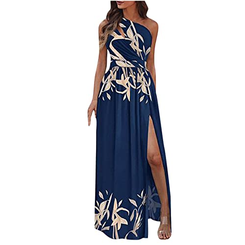 Abendkleid Damen Sexy One Shoulder Partykleid mit Aushöhlen Regenbogendruck Bodenlanges Maxi Langes Kleid Elegantes Cocktailkleid Ballkleid mit hohem Schlitz Swing Kleid mit Empire Taille von Masrin