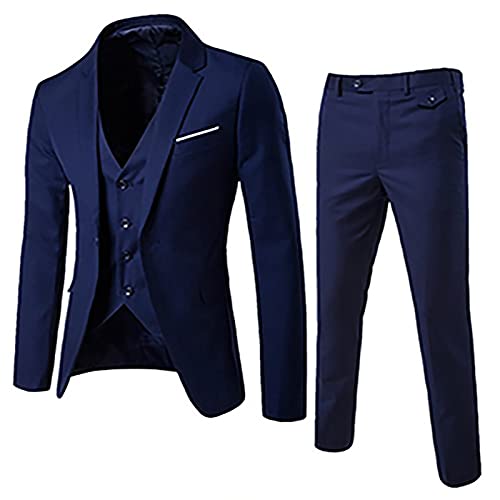 Anzug Dreiteiliger Set Herren Modisches Einfarbige Business-Kleidung Anzugmantel mit einem Knopf und Langen Ärmeln + Einreihige Anzugweste + Anzughosen Geschäftskleidung Für Männer M~6XL von Masrin