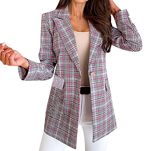 Anzugjacke Für Damen Blazer Elegante kariert Muster Anzug Mantel Business Blazerjacke Button Down offene Vorderseite Longblazer Schlanke Passform Formaler Professionelle Kleidung Für Abschlussball Anzugjacke Für Damen Blazer Elegante kariert Muster Anzug Mantel Business Blazerjacke Button Down offene Vorderseite Longblazer Schlanke Passform Formaler Professionelle Kleidung Für Abschlussball von Masrin