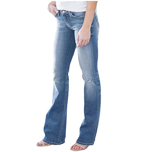 Ausgestellte Jeans Damen Jeanshose mit Lochschliff Gerade Hose mit mittlerer Taille Weite Hose mit weitem Bein Persönlichkeit Zerrissene Freizeithose Straßen Denim Wanderhosen Laufsteghose XS 4XL von Masrin