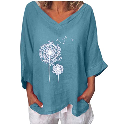 Baumwoll Leinen Longshirt Damen Oversize 3/4 Ärmeln Oberteile Löwenzahn Muster Tshirt O-Ausschnitt Dreiviertelärmel Pullover Große Größen Shirtbluse Lose All-Match Tunika Bluse Tägliches Hemd Baumwoll Leinen Longshirt Damen Oversize 3/4 Ärmeln Oberteile Löwenzahn Muster Tshirt O-Ausschnitt Dreiviertelärmel Pullover Große Größen Shirtbluse Lose All-Match Tunika Bluse Tägliches Hemd von Masrin